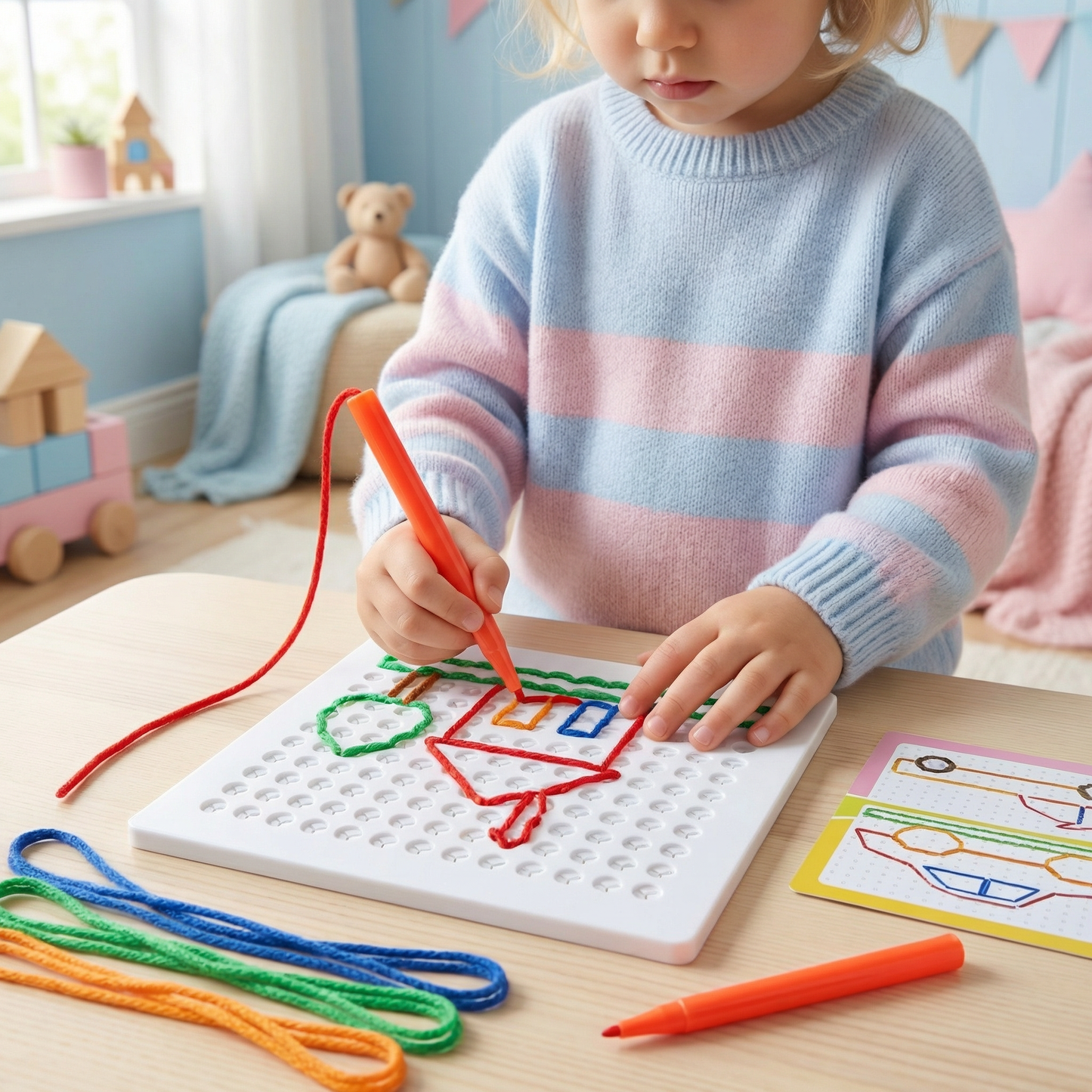 Fädelbrett Spielzeug mit Schnur – Kreatives Steckspiel zur Förderung der Motorik bei Kindern