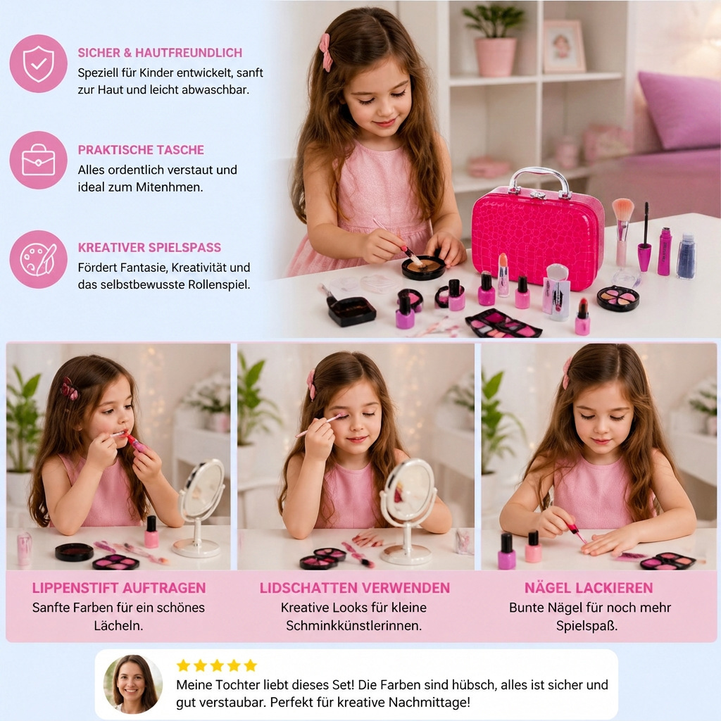 Make-up-Spielset für Mädchen – Sicheres Kinder-Kosmetikset mit praktischer Tasche
