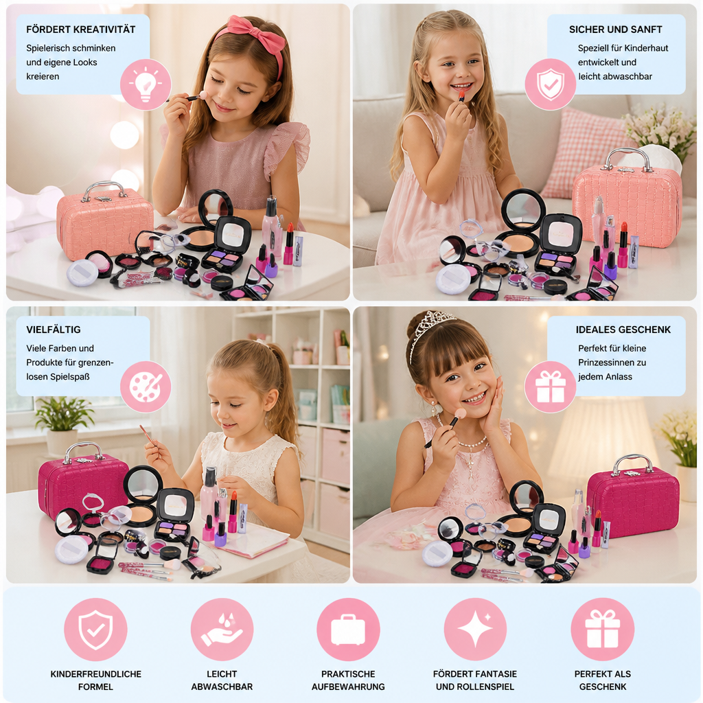 Make-up-Spielset für Mädchen – Sicheres Kinder-Kosmetikset mit praktischer Tasche