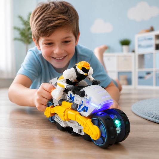 Verwandelbares Stunt Motorrad Spielzeug für Kinder mit 360 Grad Drehfunktion