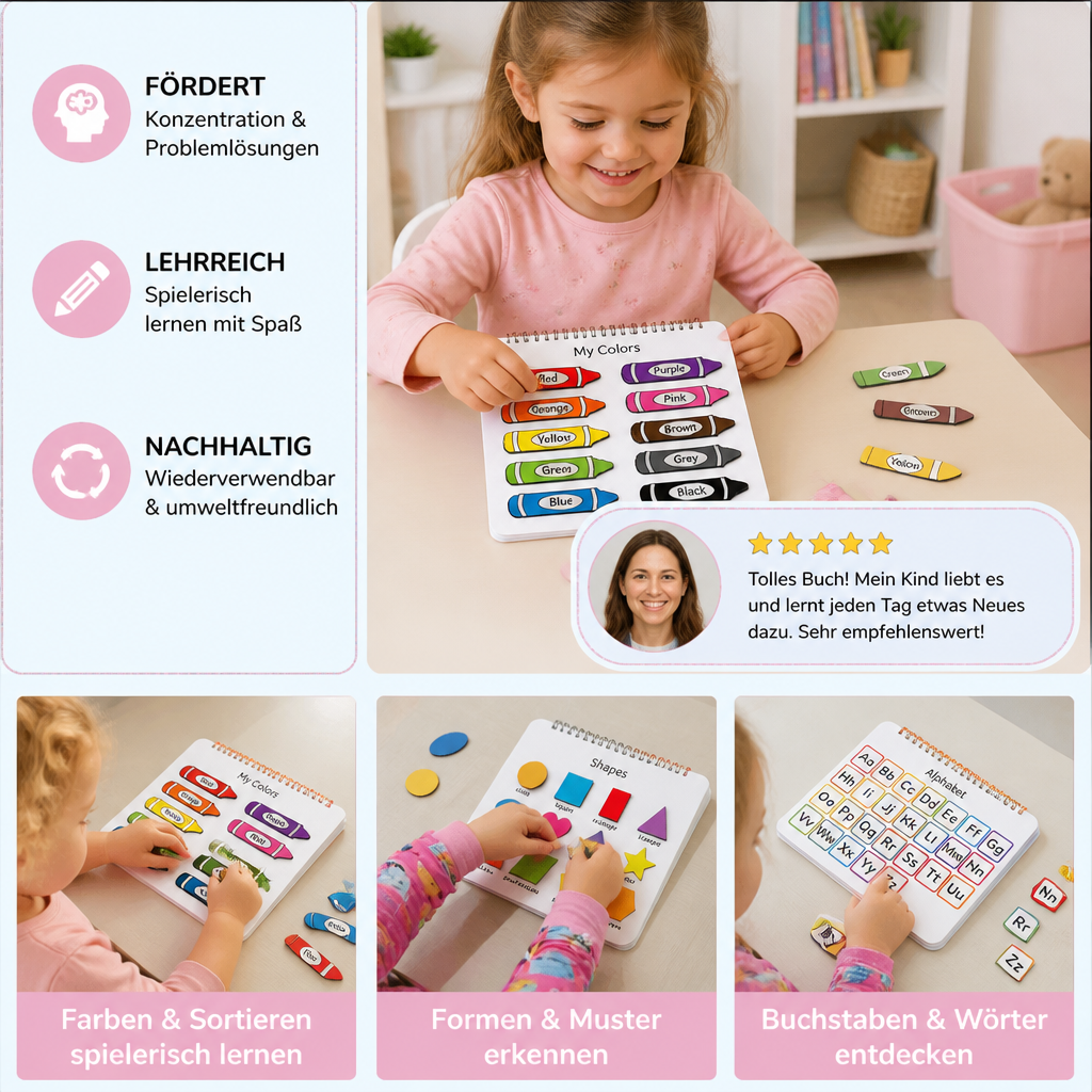Montessori-Aktivitätsbuch – Wiederverwendbares Lernbuch für Vorschulkinder