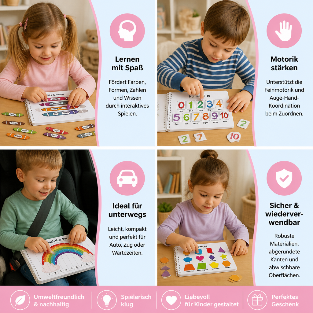 Montessori-Aktivitätsbuch – Wiederverwendbares Lernbuch für Vorschulkinder