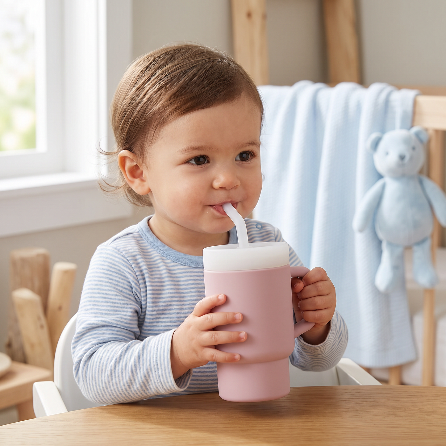 Auslaufsicherer Silikon-Trinkbecher mit Strohhalm für Kleinkinder