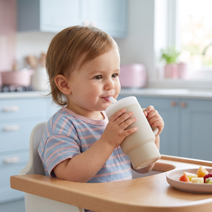 Auslaufsicherer Silikon-Trinkbecher mit Strohhalm für Kleinkinder
