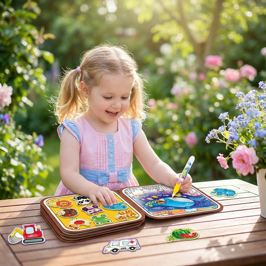 2in1 Magisches Montessori Geschichten Buch zum Malen und Spielen