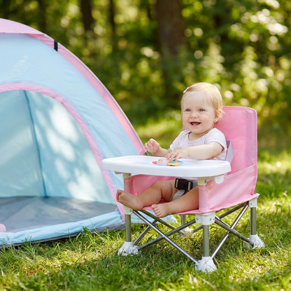 Faltbarer Baby Campingstuhl mit Tablett für Unterwegs