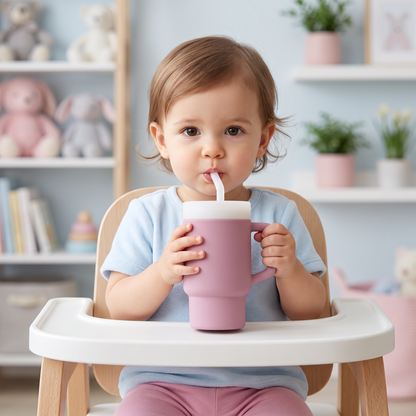 Auslaufsicherer Silikon-Trinkbecher mit Strohhalm für Kleinkinder