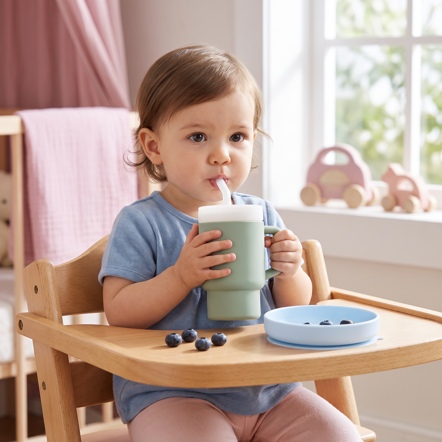Auslaufsicherer Silikon-Trinkbecher mit Strohhalm für Kleinkinder
