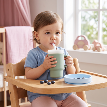 Auslaufsicherer Silikon-Trinkbecher mit Strohhalm für Kleinkinder
