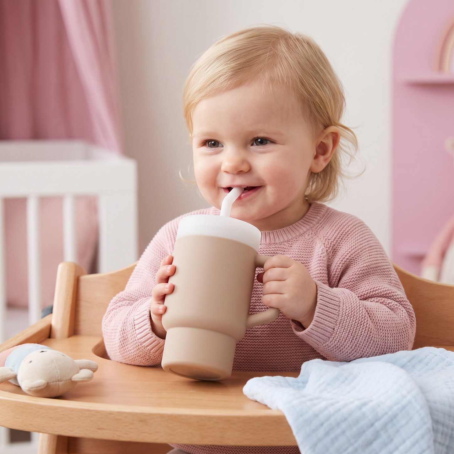 Auslaufsicherer Silikon-Trinkbecher mit Strohhalm für Kleinkinder