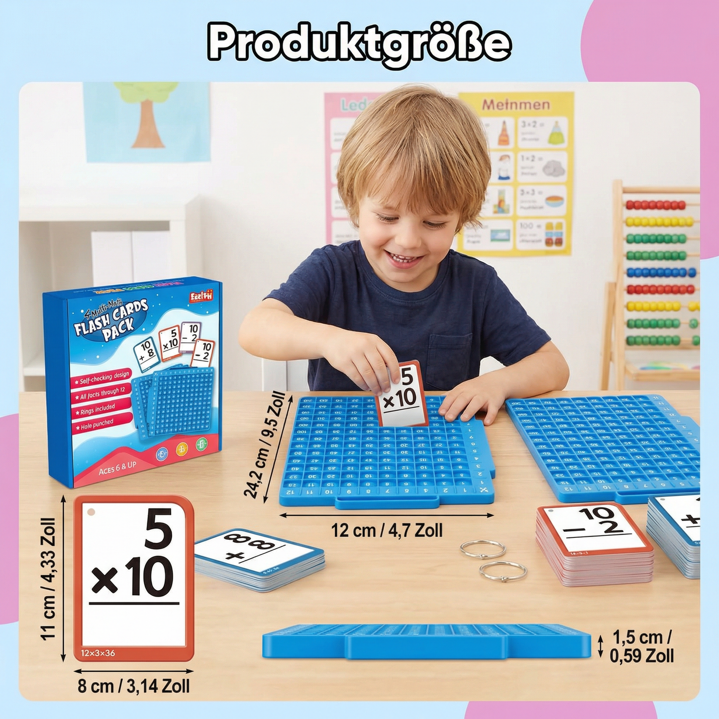 Mathe Lernkarten Set mit Rechenbrett – Plus, Minus, Mal & Geteilt