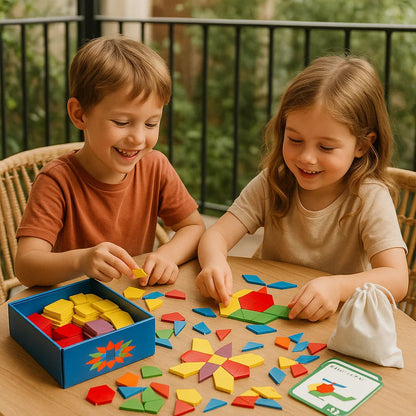 Geometrisches Montessori Holz Puzzle & Rätsel set für Kinder – 155 bunte Teile