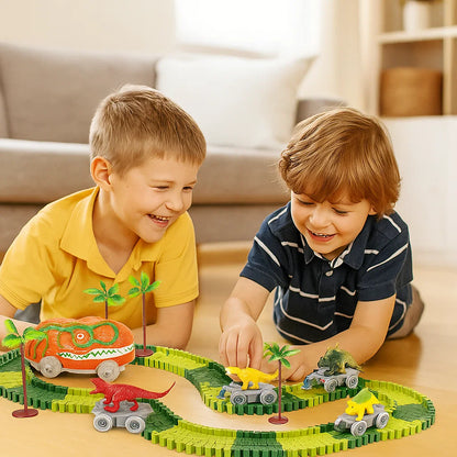 Dinosaurier Strecken Abenteuer – Flexible Rennbahn mit leuchtendem Zug