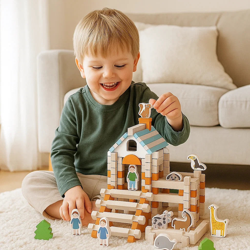 Montessori Holz-Baustein Set – Natürliches Stapel- und Konstruktionsspielzeug
