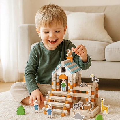 Montessori Holz-Baustein Set – Natürliches Stapel- und Konstruktionsspielzeug