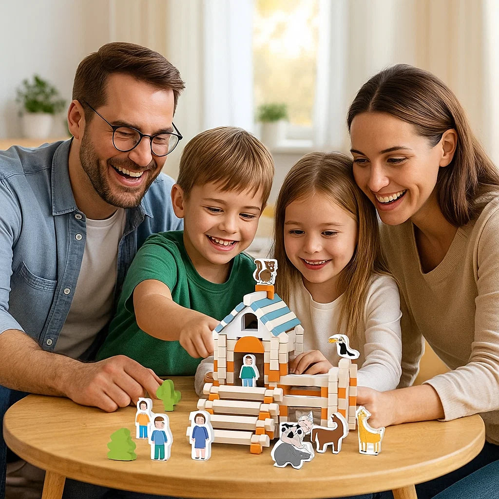 Montessori Holz-Baustein Set – Natürliches Stapel- und Konstruktionsspielzeug