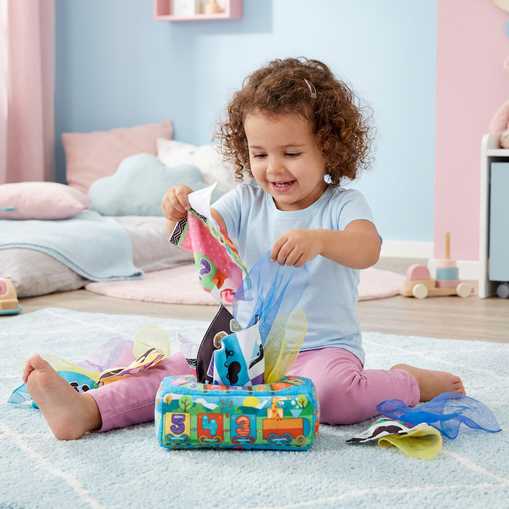 Montessori Zauber-Taschentuchbox – Sensorisches Lernspielzeug für Babys