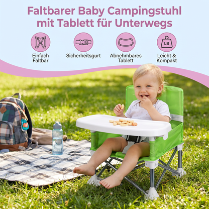 Faltbarer Baby Campingstuhl mit Tablett für Unterwegs