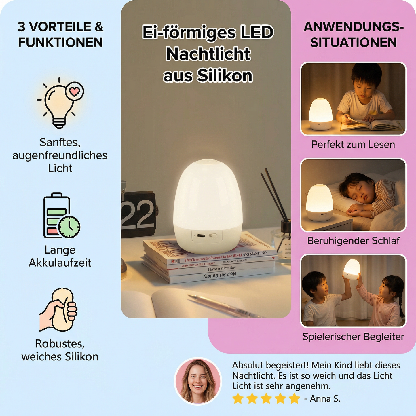 Ei-förmiges LED Nachtlicht aus Silikon