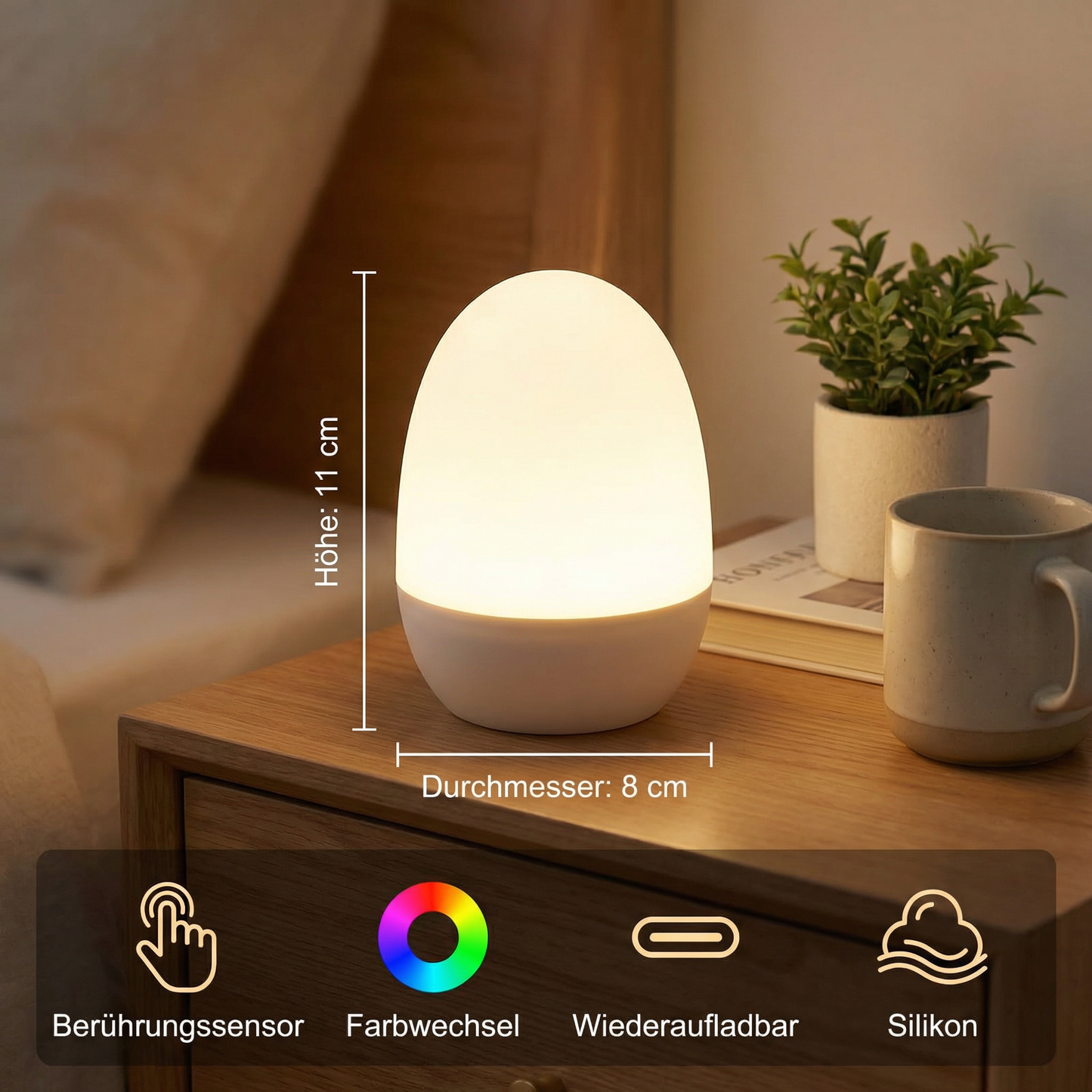 Ei-förmiges LED Nachtlicht aus Silikon