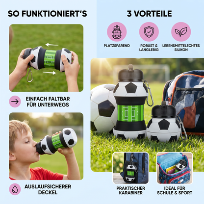 Faltbare und strapazierfähige Fußball-Trinkflasche aus Silikon