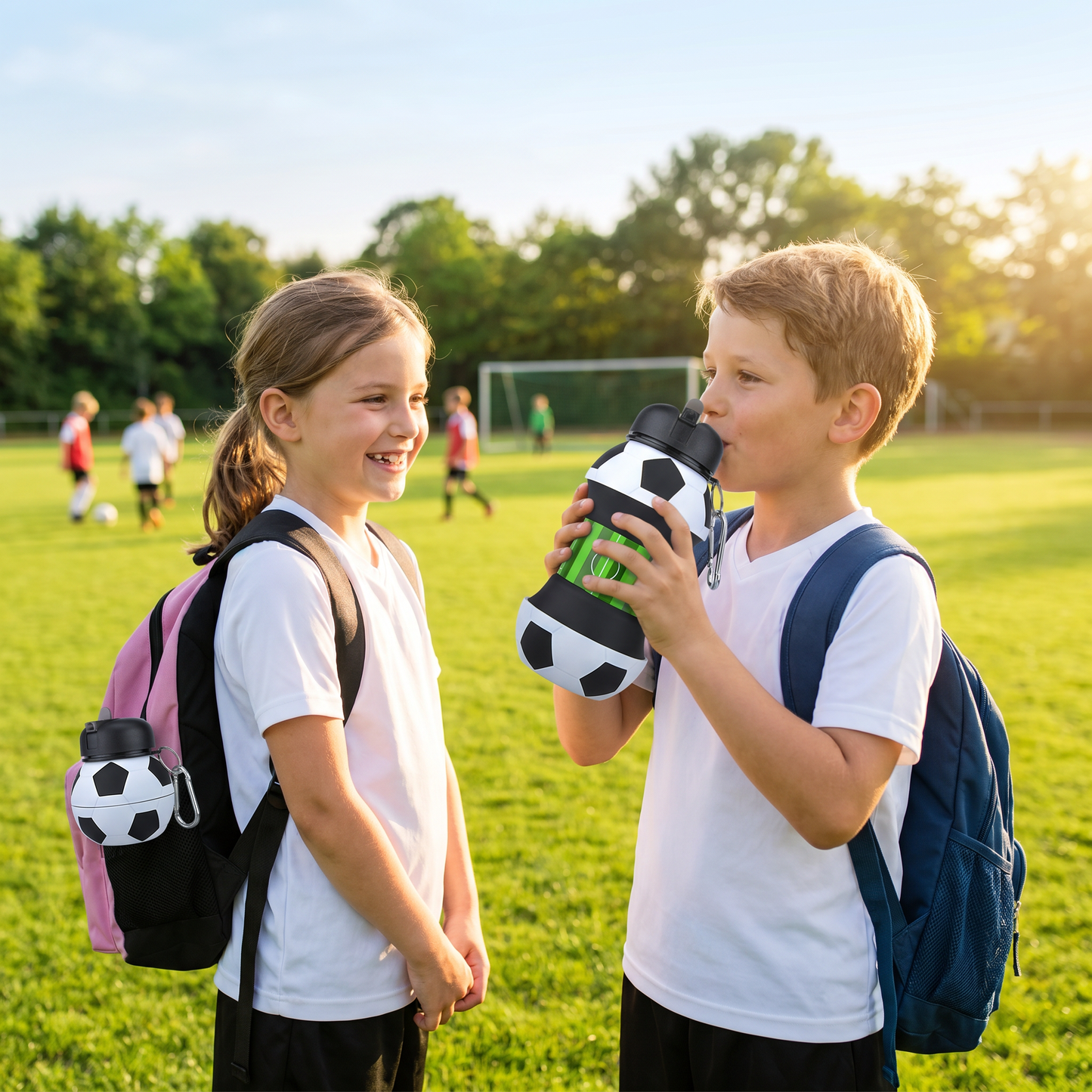 Faltbare und strapazierfähige Fußball-Trinkflasche aus Silikon
