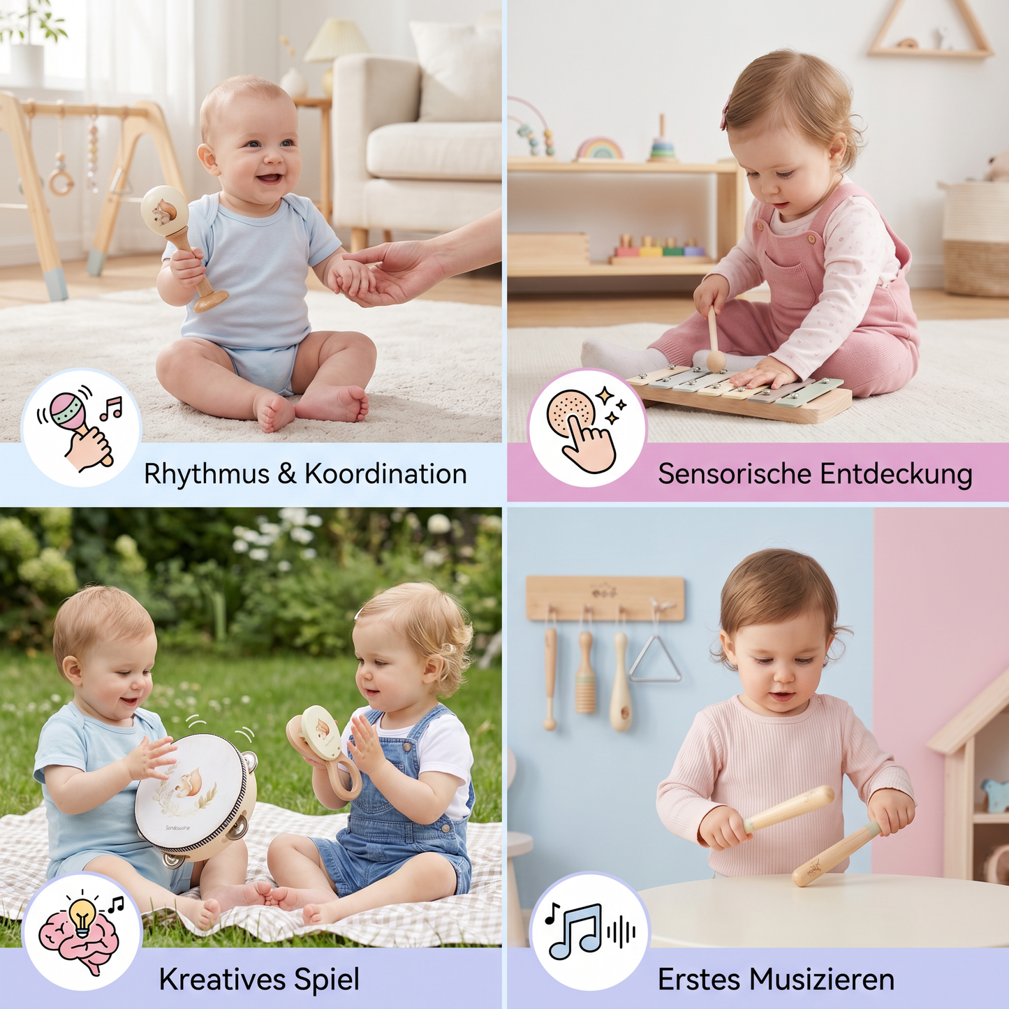 Montessori Holz-Musikinstrumente Set für Babys - Sensorisches & Musikalisches Lernspielzeug
