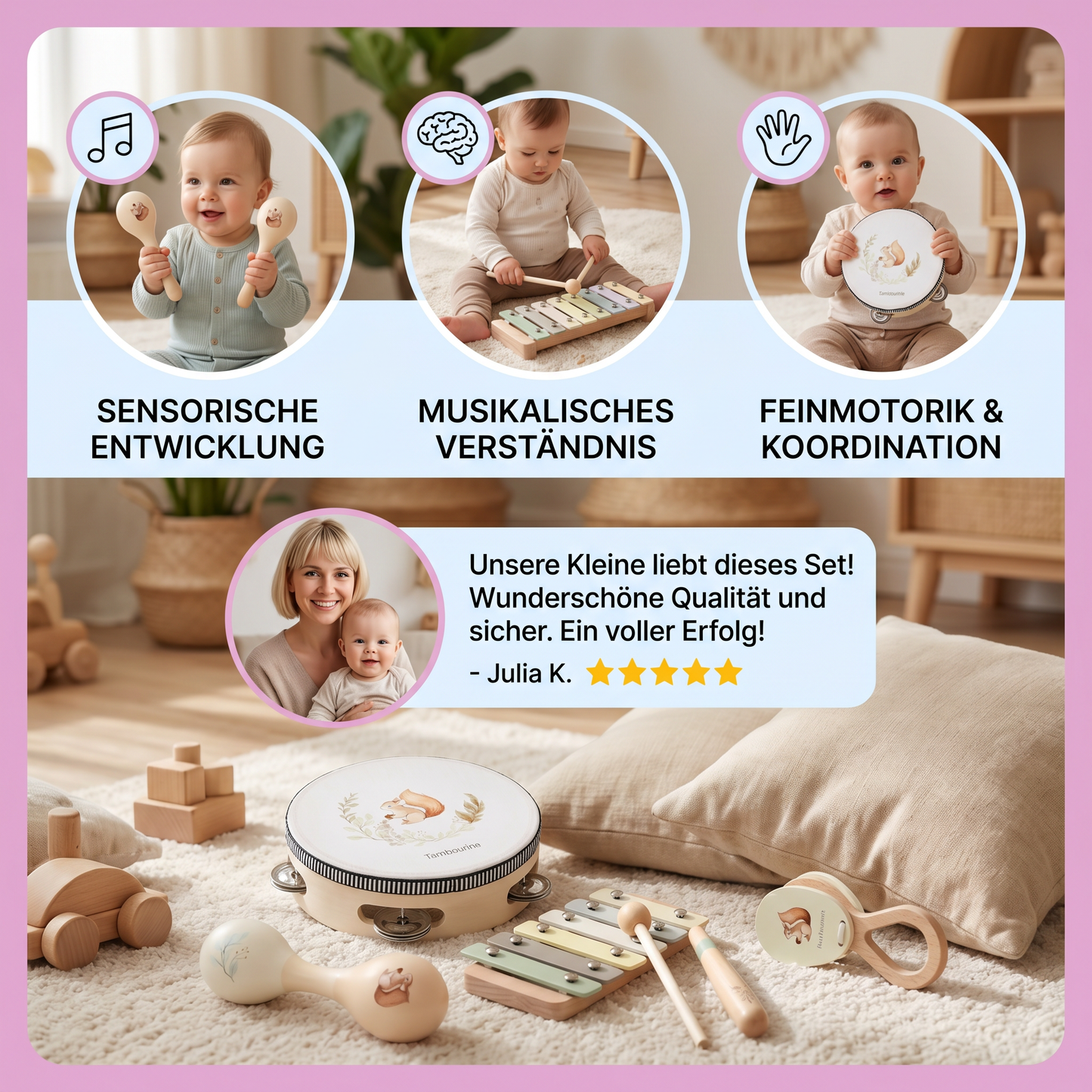 Montessori Holz-Musikinstrumente Set für Babys - Sensorisches & Musikalisches Lernspielzeug