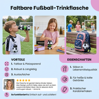 Faltbare und strapazierfähige Fußball-Trinkflasche aus Silikon
