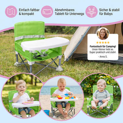 Faltbarer Baby Campingstuhl mit Tablett für Unterwegs