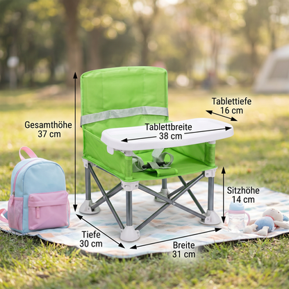 Faltbarer Baby Campingstuhl mit Tablett für Unterwegs